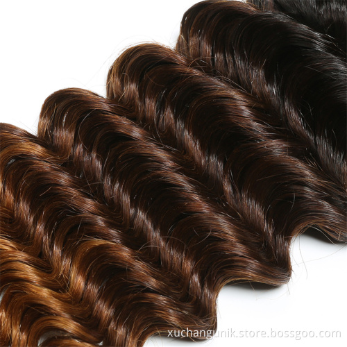100% Virgin Cuticle Aligned Human Hair Extension,machine weft hair deep wavy bundles,blonde clip-in hair straight ombre color